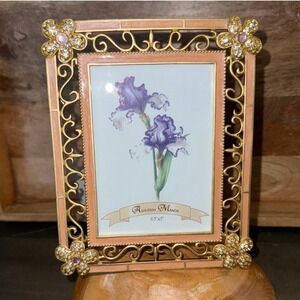Ashleigh Manor Jeweled Picture‎ Frame Embellished Flowers Gold Tone Pink 3.5x5
